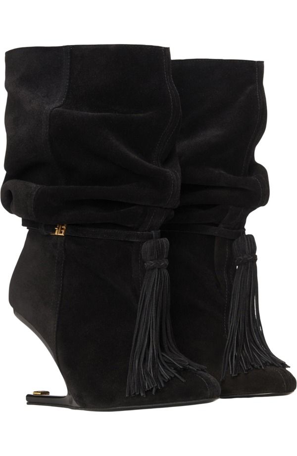 バルマン レディース シューズ スニーカー スエード アンクル ブーツ レザー Balmaino Wedge suede leather ankle boots with tassel Women b