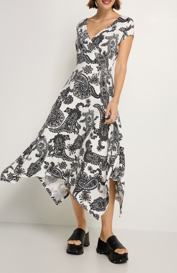 ラスカーナ レディース トップス ワンピース LASCANA Handkerchief Hem Dress Black White ホワイト
