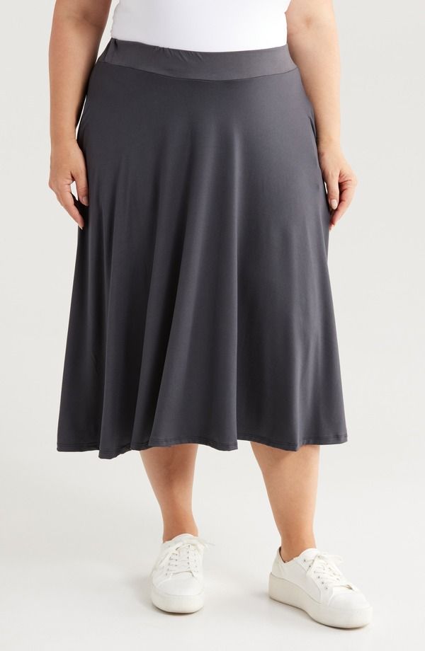 24 セブンコンフォート レディース ボトムスカート プラスサイズ ミディ ジャージー 24seven Comfort Apparel Flowy Jersey Midi Skirt Plus GRE