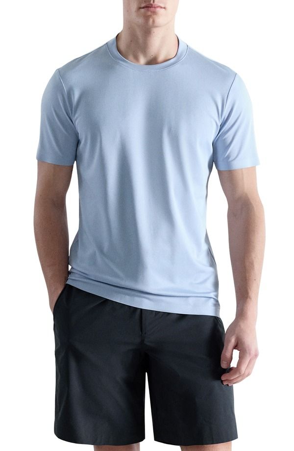 マンゴ メンズ トップス Tシャツ スリムフィット MANGO Slim Fit Coolmax Solid TShirt SKY BLUE ブルー