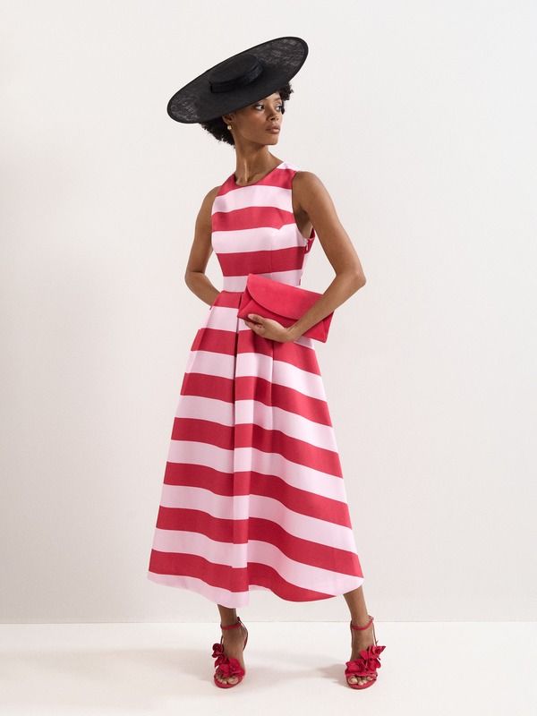 フェイズ・エイト レディース トップス ワンピース ミディ サテン Phaseight Kiria Stripe Satin Midi Dress Pink ピンク