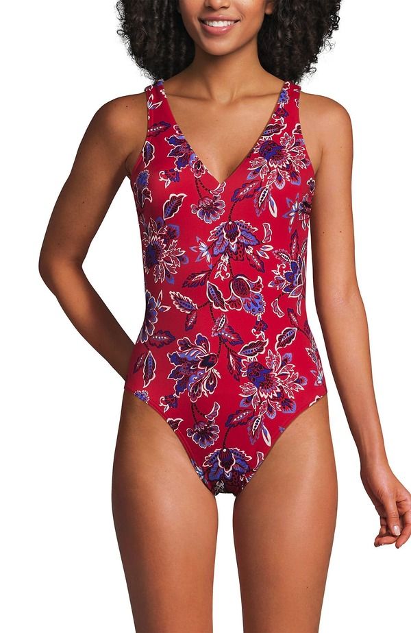 ランズエンド レディース トップス ワンピース Vネック プチ トール Lands End Tugless VNeck High Leg One Piece Swimsuit Petite Regul