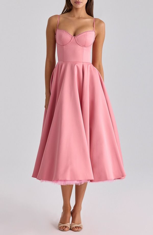 ハウスオブシービー レディース トップス ワンピース ミディ サテン HOUSE OF CB Mademoiselle Bustier Stretch Satin Midi Dress RASPBER