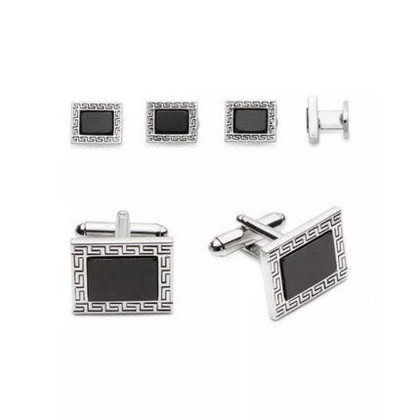 リンクアップ メンズ アクセサリー カフスボタン Link Up Greekey Stud Cufflinkset with Black Enamel Black ブラック