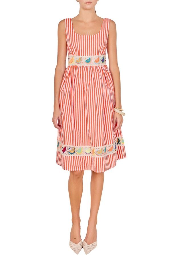 イングリッシュファクトリー レディース トップス ワンピース ノースリーブ English Factory Stripe Crochetrim Sleeveless Dress ORANGE MULT