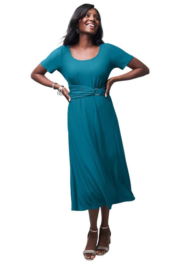 ジェシカロンドン レディース トップス ワンピース プラスサイズ ミディ Jessica London Buckle Midi Dress Plus Regular DEEP TEAL ティール