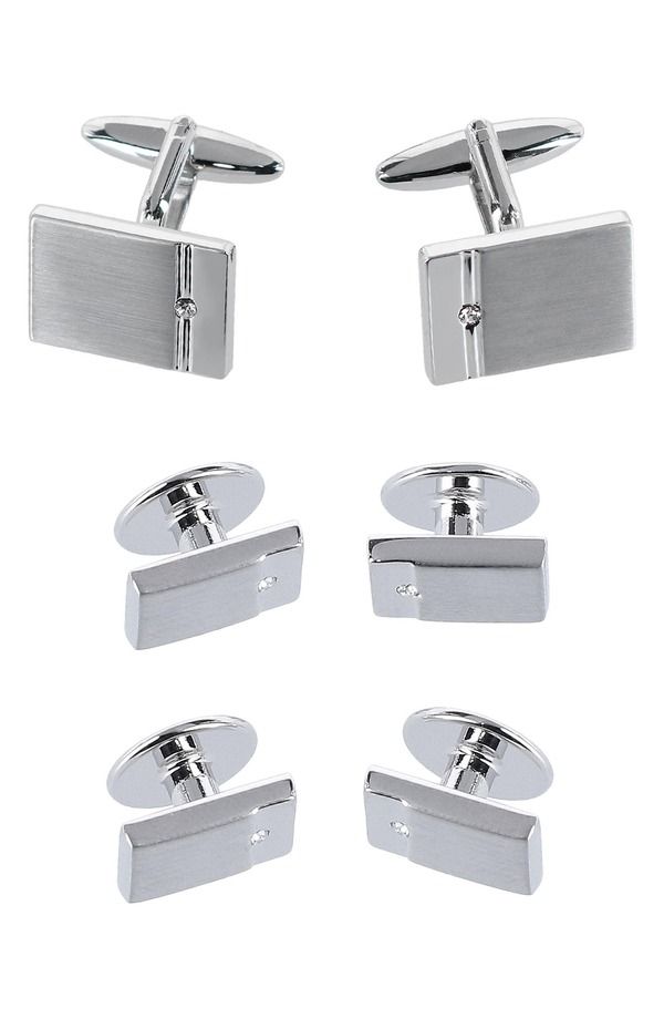 トラファルガー メンズ アクセサリー ベルト Trafalgar The Kingsley Square Cuff Link Stud Set SILVER シルバー 24,600円