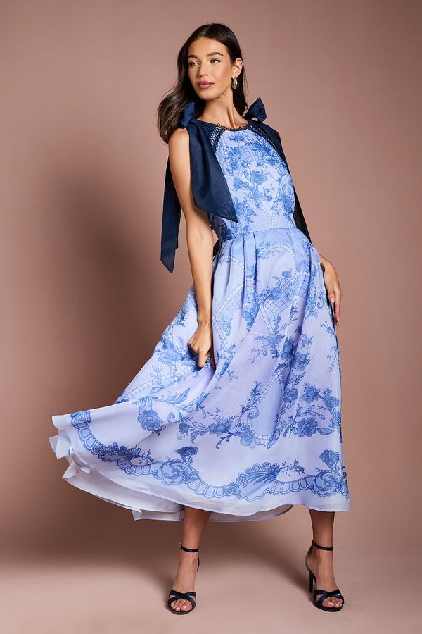 コースト レディース トップス ワンピース プリント ミディ レース Coast Placement Print Organza Midi Dress Blue ブルー