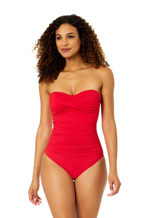アンコール レディース トップス ワンピース Anne Cole Womens Live In Color Solid Twist Front Shir red One Piece Swimsuit 15,251円