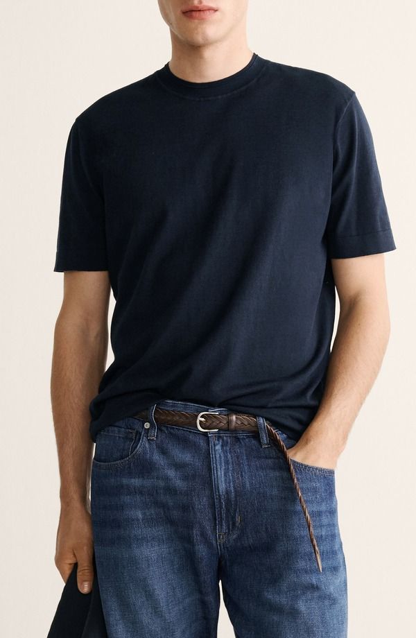 マンゴ メンズ トップス Tシャツ シルク コットン MANGO Cotton Silk TShirt NAVY ネイビー 23,944円