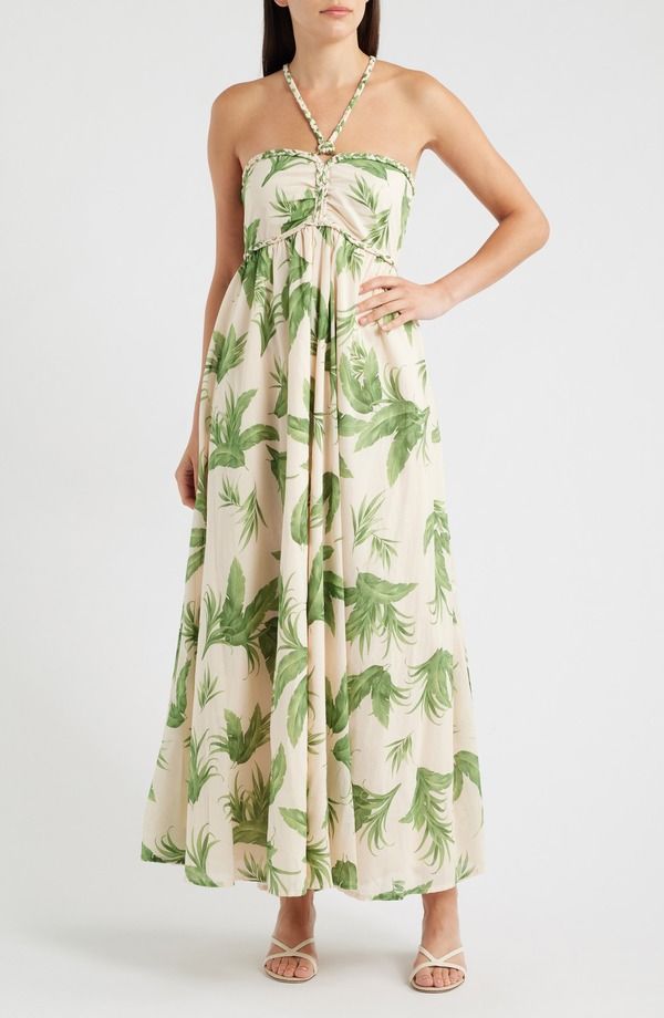 パーカー レディース トップス ワンピース ギャザー コットン マキシ ホルター Parkeruched Halter Neck Cotton Maxi Sundress TENDRIL