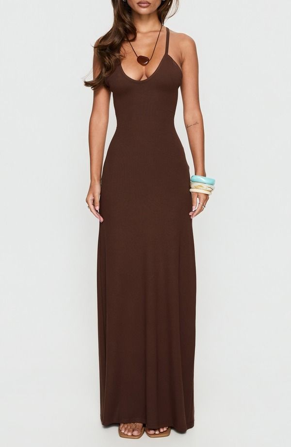 プリンセスポリー レディース トップス ワンピース マキシ ホルター Princess Polly Pasita Halter Tie Up Maxi Dress CHOCOLATE チョコレート