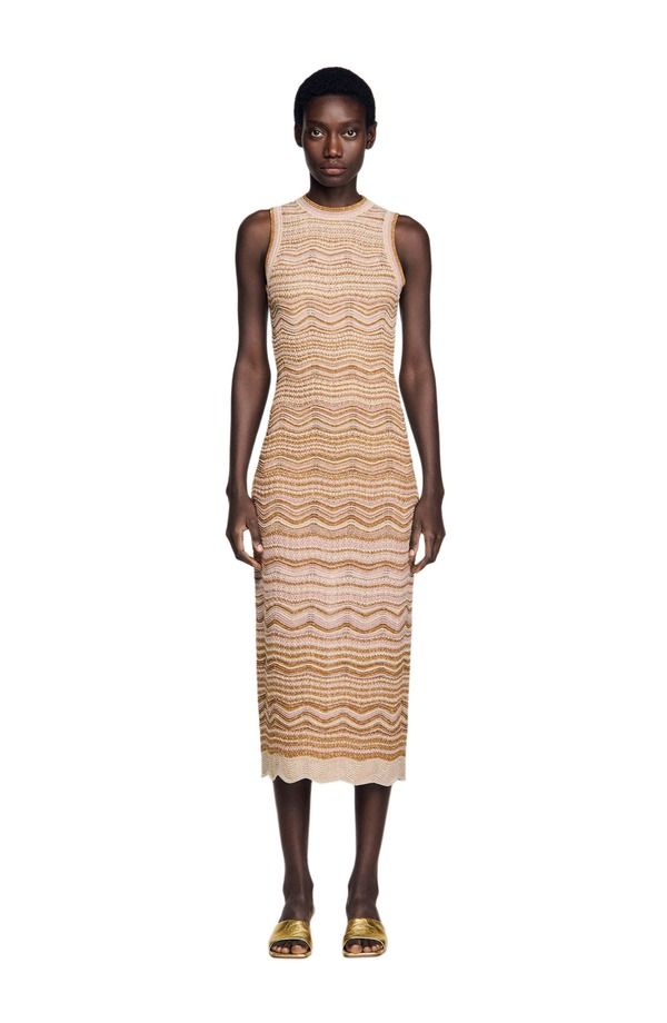 サンドロ レディース トップス ワンピース ニット マキシ SANDRO Fancy knit maxi dress Brown ブラウン