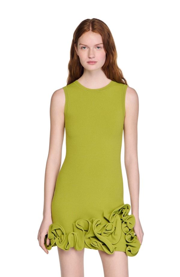 サンドロ レディース トップス ワンピース フラワー柄 ミニット フラワー SANDRO Floral knit mini dress Green グリーン