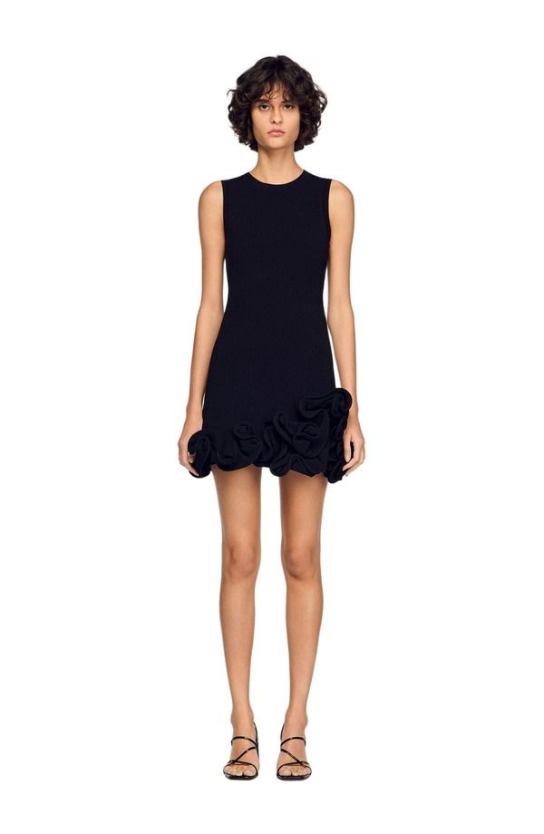 サンドロ レディース トップス ワンピース フラワー柄 ミニット フラワー SANDRO Floral knit mini dress Black ブラック
