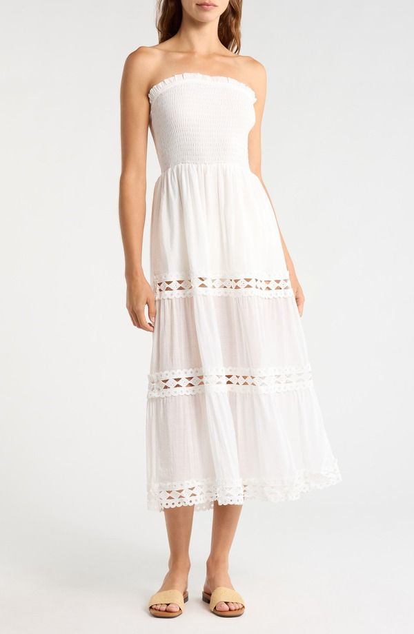 エラン レディース トップス ワンピース ティアード ストラップレス Elan Tie red Strapless CoverUp Dress WHITE ホワイト