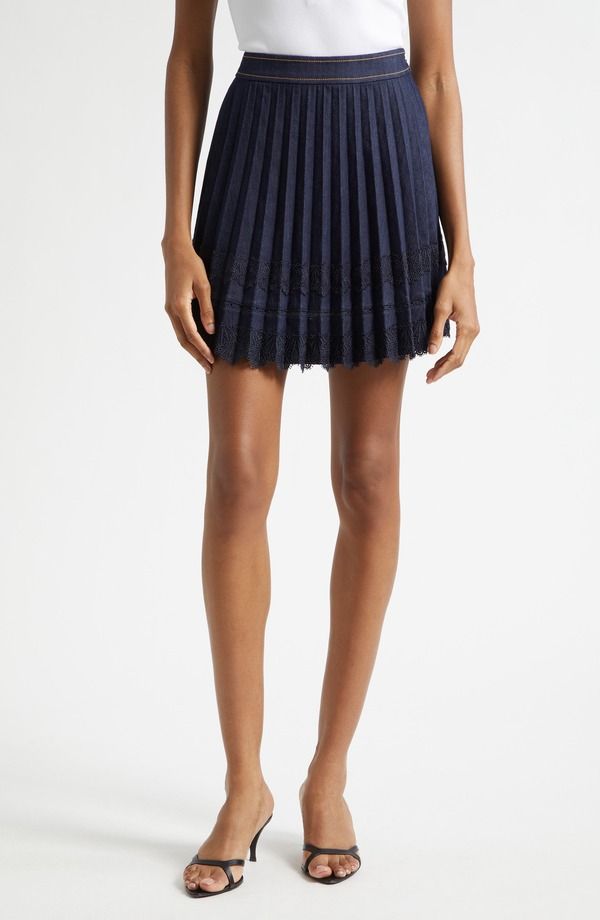 サンク セプト レディース ボトムスカート レーストリム レース Cinq Sept Guipure Lace Trim Laney Skirt INDIGO NAVY ネイビー
