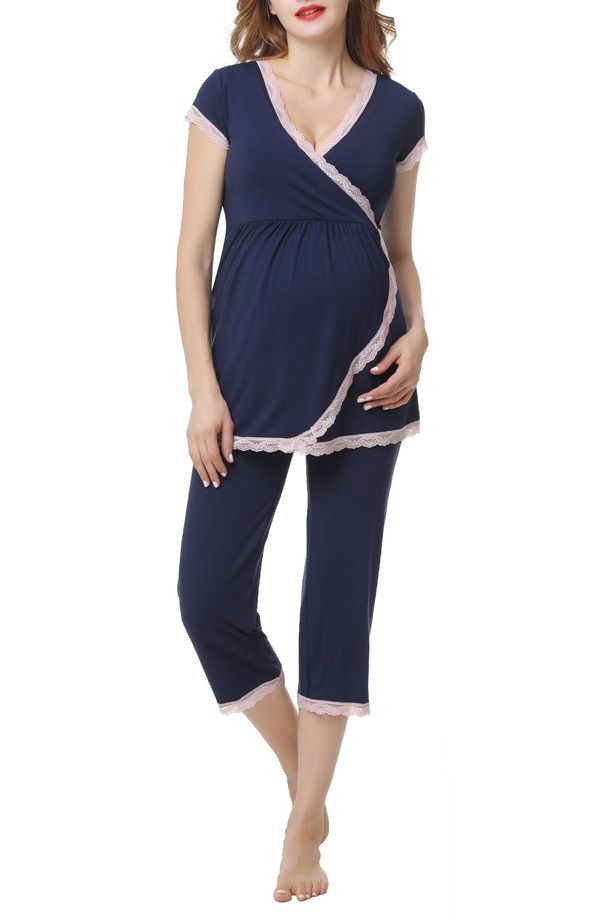 キミアンドカイ レディース アンダーウェア ナイトウェア マタニティ Kimi and Kai Cindy MaternityNursing Pajamaset Maternity NAVY ネイビー