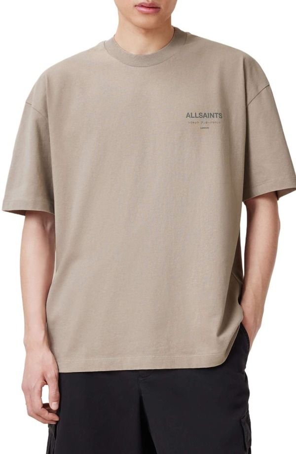 オールセインツ メンズ トップス Tシャツ グラフィック AllSaints Underground Graphic Oversized TShirt STONE TAUPE ストーン