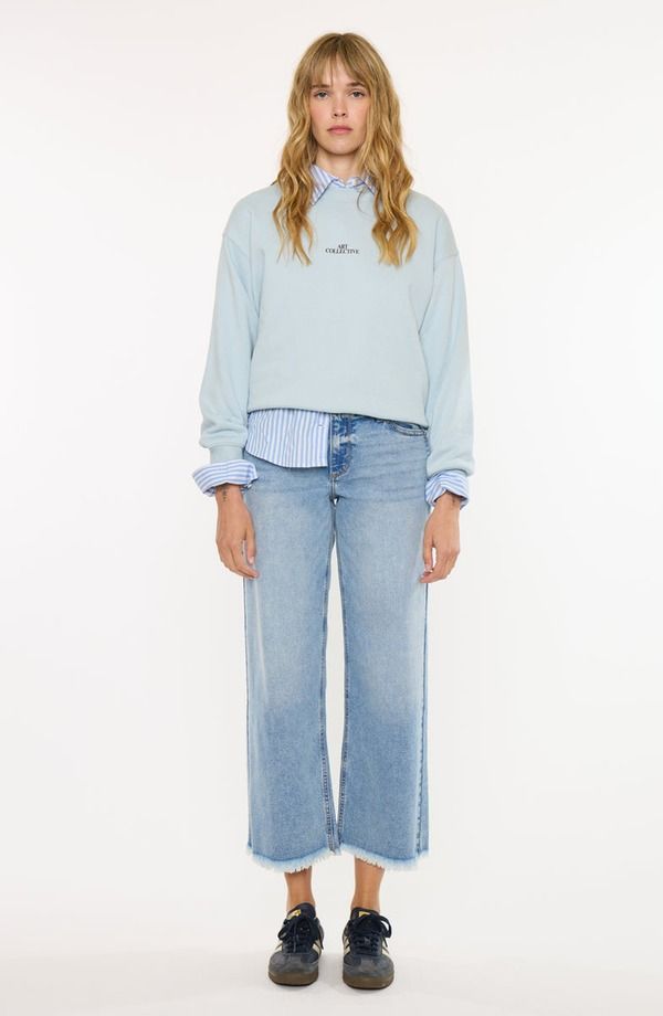 カンクン レディース ボトムス カジュアルパンツ ワイドレッグ クロップド ジーンズ KanCan Mal Essentials Mid Rise Cropped Wide Leg Jeans Lig