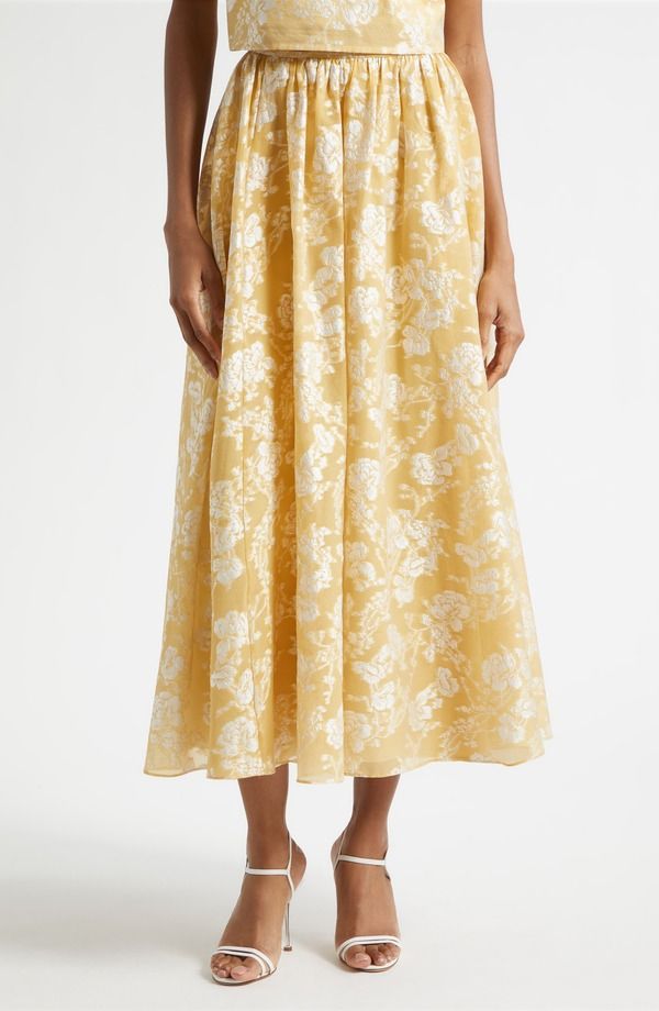 サンク セプト レディース ボトムスカート フラワー柄 フラワー Cinq Sept Ruth Floral Jacquard Skirt OCHRE MUSE WHITE ホワイト