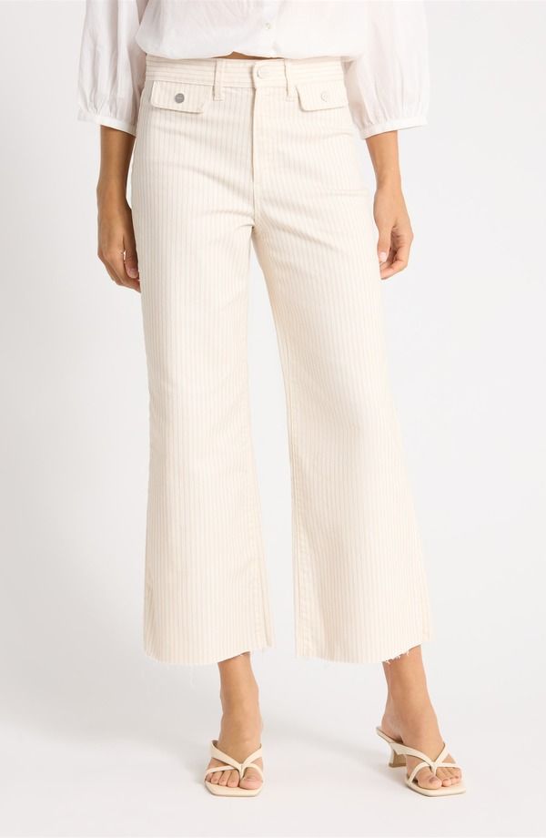 ペイジ レディース ボトムス デニムパンツ ワイドレッグ ハイウエスト ジーンズ PAIGE Anessa Button Pocket Raw Hem High Waist Wide Leg Jean