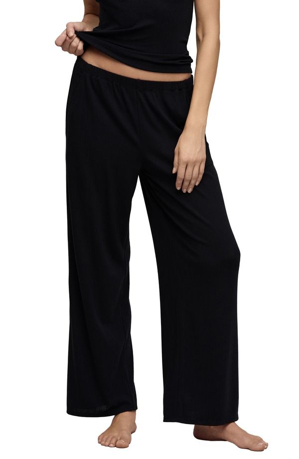 ベアフットドリームス レディース ボトムス カジュアルパンツ ワイドレッグ Barefoot Dreamscalloped Trim Pointelle Wide Leg Pants BLACK ブラ