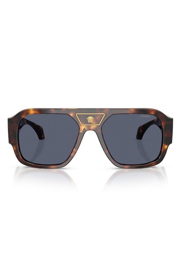 ヴェルサーチ メンズ アクセサリー サングラス・アイウェア Versace 56mm Polarized Square Sunglasses HAVANA DARK BLUE POLAR ブルー