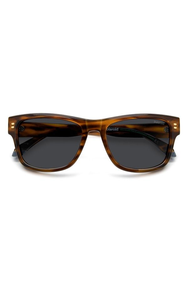 ポラロイド メンズ アクセサリー サングラス・アイウェア Polaroid 55mm Polarized Square Sunglasses HAVANA ORANGE GREY PZ グレー