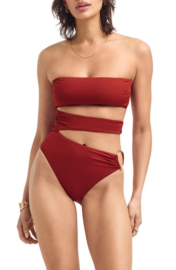 ビタミン A レディース トップス ワンピース カットアウト Vitamin A Lolita Cutout Rib OnePiece Swimsuit DEEP MADDER