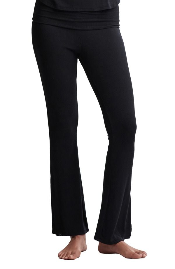 ベアフットドリームス レディース ボトムス カジュアルパンツ Barefoot Dreams Ultra Lite Rib Foldover Waist Flare Pants BLACK ブラック