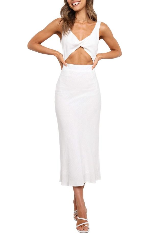 ペタルアンドパップ レディース トップス ワンピース カットアウト ミディ Petal Pup Apollo Cutout Detail Midi Dress WHITE ホワイト