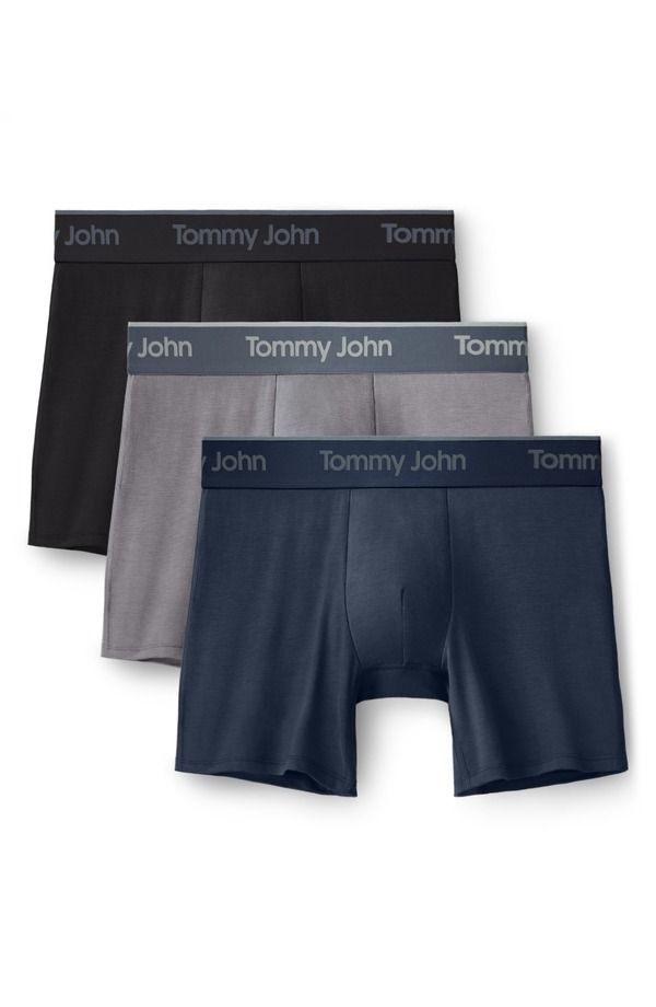 トミージョン メンズ アンダーウェア ボクサーパンツ Tommy John Second Skin 6Inch Boxer Briefs 3Pack BLACK MEDIUM GREY BLUES ブ