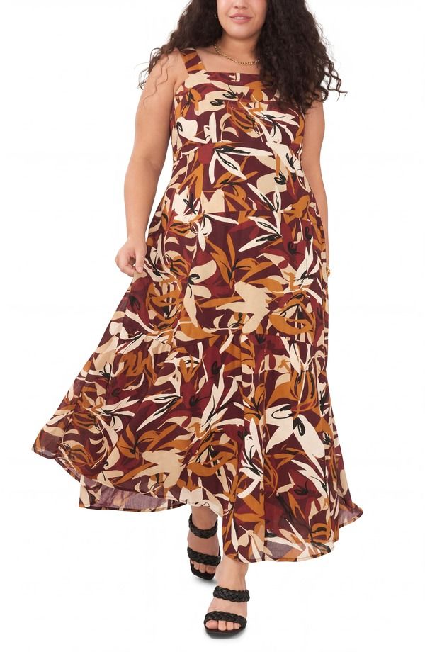 ヴィンスカムート レディース トップス ワンピース プラスサイズ プリント ノースリーブ マキシ Vince Camuto Print Sleeveless Maxi Dress Plus RUST