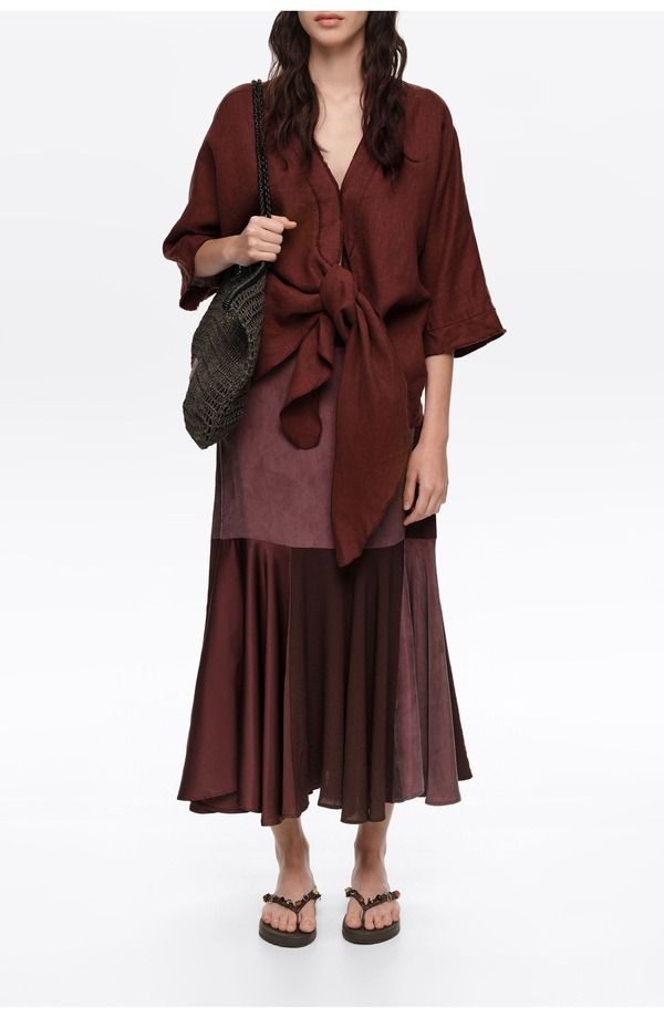 ビンバイローラ レディース ボトムスカート パッチワーク ミディ Bimba y Lola Fluid Patchwork Midi Skirt BROWN ブラウン