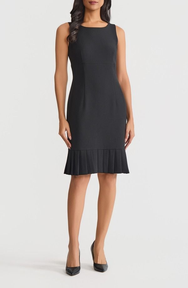 カスパール レディース トップス ワンピース プリーツ ノースリーブ KASPER Pleated Hem Sleevelessheath Dress BLACK ブラック