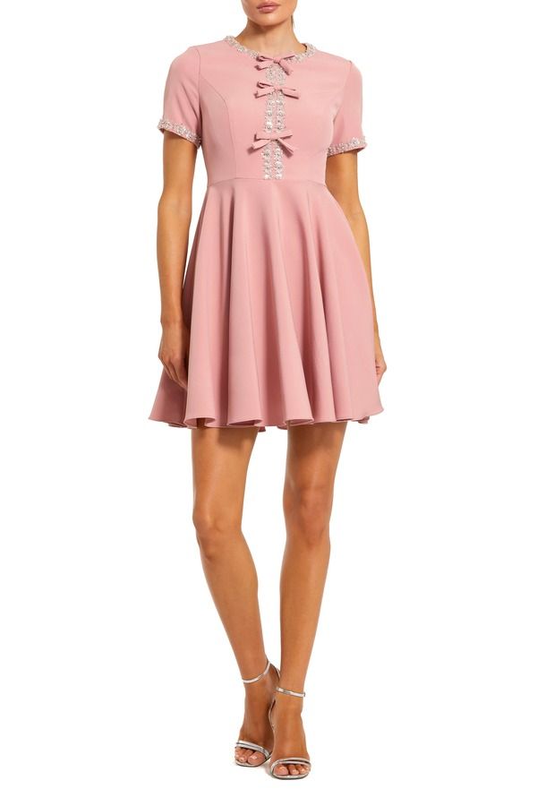 マックダガル レディース トップス ワンピース A ライン ミニ Mac Duggal Womens Crystal Embellished Bow Front ALine Mini Dress Du