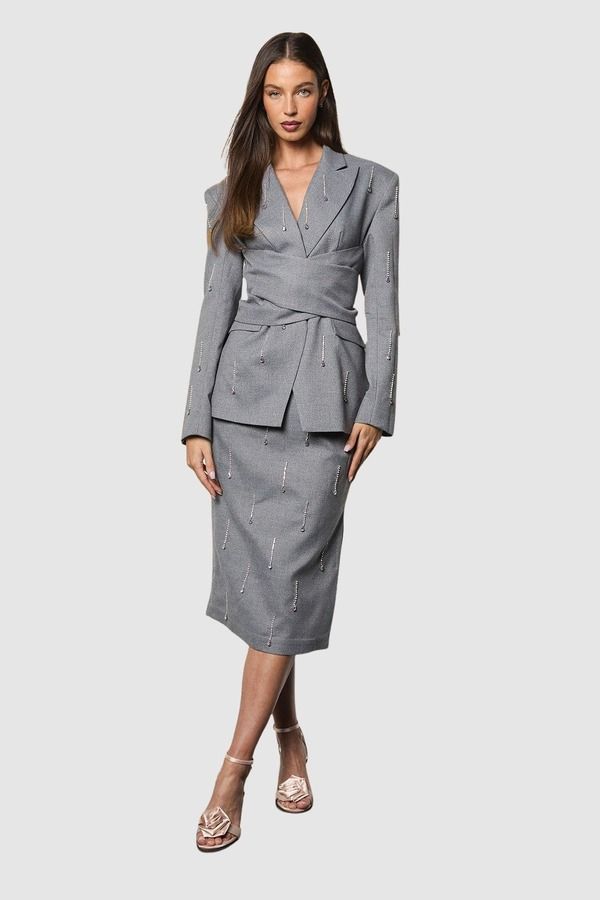 コースト レディース ボトムスカート ミディ Coast Midi Pencil Skirt With Embellishment Grey グレー