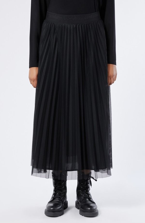 マリナリナルディ レディース ボトムスカート プラスサイズ プリーツ メッシュ ミディ Marinaldi Uscio Pleated Mesh Midi Skirt Plus BLACK ブラック