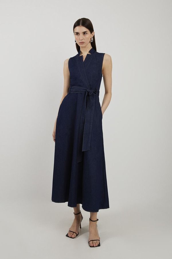 カレンミレン レディース ボトムス デニムパンツ ミディワンピース プラスサイズ ミディ Karen Millen Beltedenimidi Dress Plus Regular Indigo イン