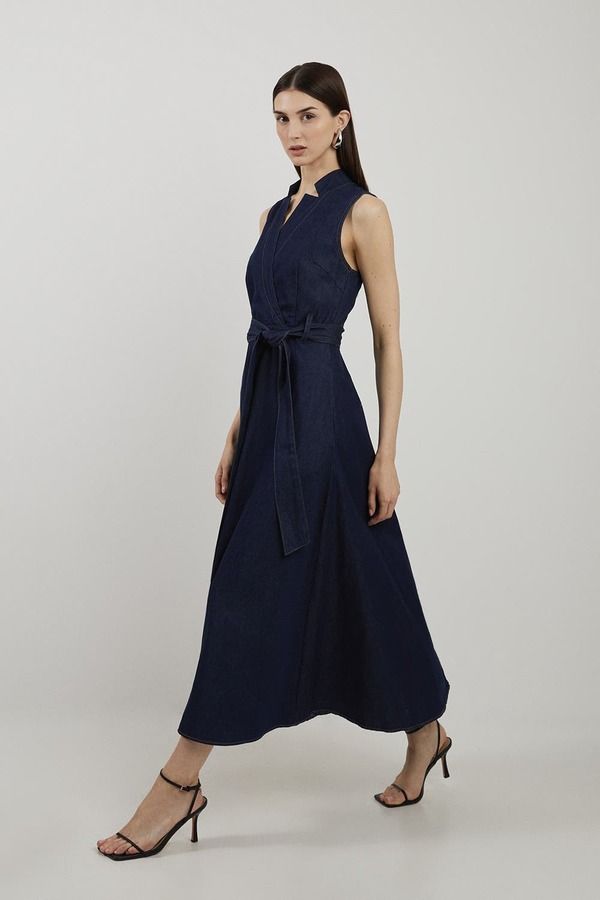 カレンミレン レディース ボトムス デニムパンツ ミディワンピース プラスサイズ ミディ Karen Millen Beltedenimidi Dress Plus Regular Indigo イン