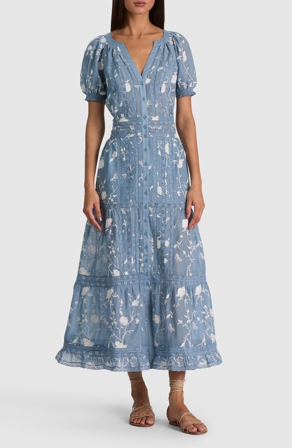 アリス アンド オリビア レディース トップス ワンピース レーストリム ミディ シャツ コットン レース Alice Olivia Kathryn Lace Trim Cotton Midi Shi