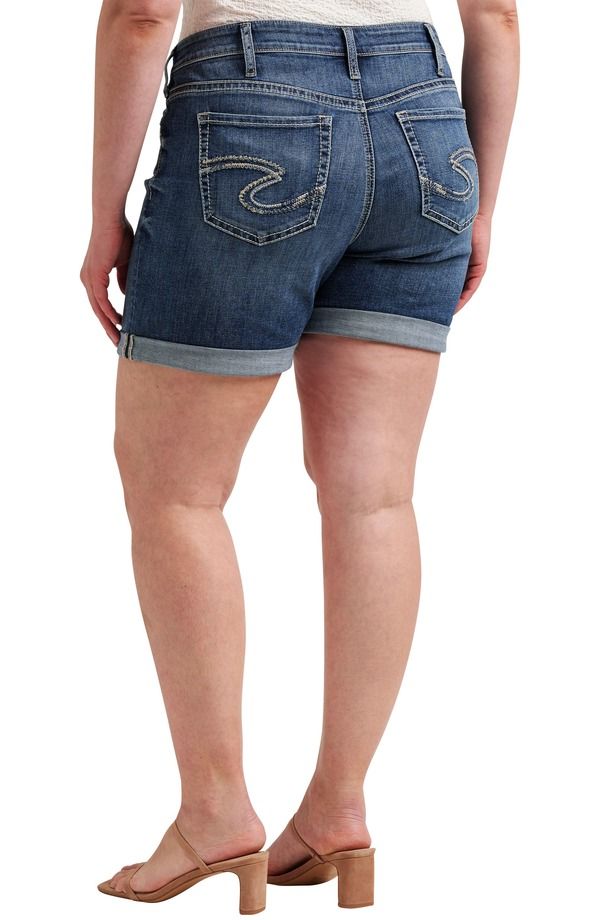 シルバー ジーンズ レディース ボトムス デニムパンツ プラスサイズ ショートパンツ Silver Jeans Co Mid Rise Denim Boyfriend Shorts Plus INDI