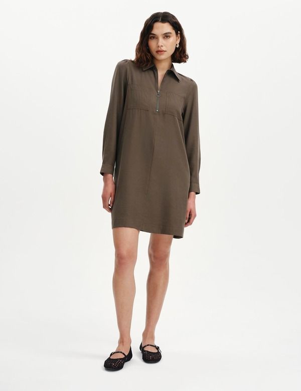 ファイナリー ロンドン レディース トップス ワンピース Finery London Enriko Zip Front Short Dress Khaki カーキ 21,226円