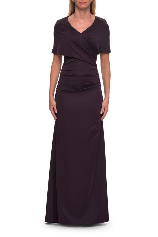 ラフェム レディース トップス ワンピース ドレープ ジャージー La Femme Jersey Gown with Draped Bodice and Short Sleeves Eggplant