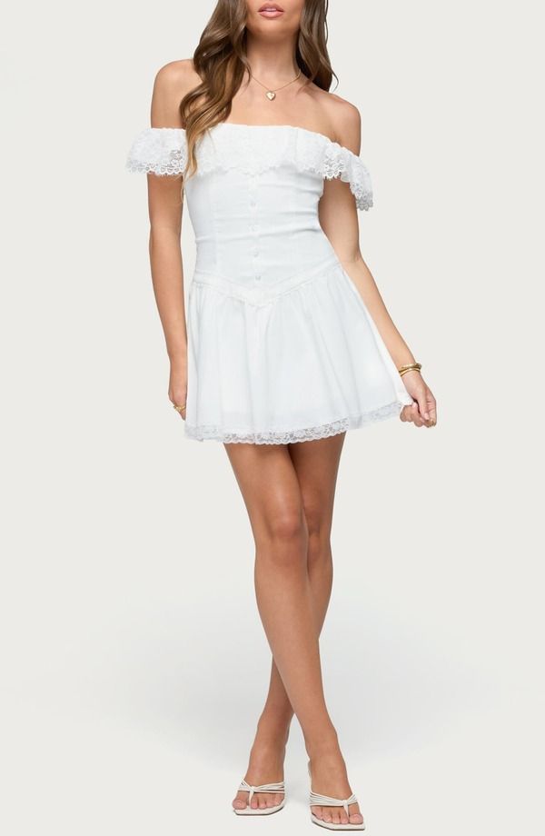 アディクテッド レディース トップス ワンピース ミニ EDIKTEDarah Lacy Off the Shoulder Minidress WHITE ホワイト