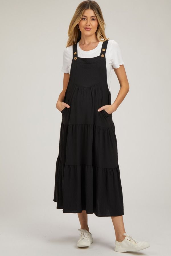 ピンクブラッシュ レディース トップス ワンピース ティアード ミディ マタニティ PinkBlush Button Sling Tie red Midi Dress Maternity Black