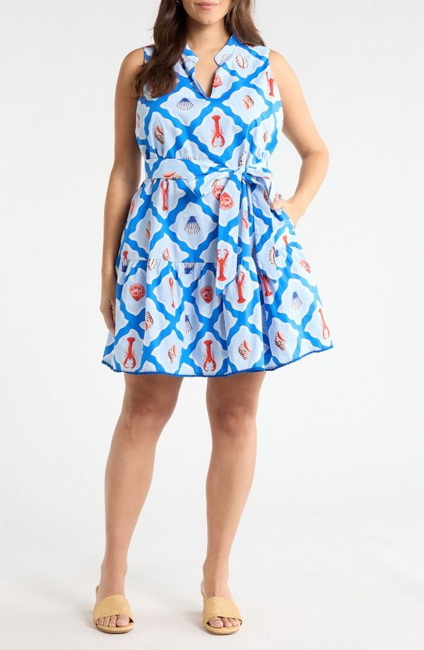 シュガーリップス レディース トップス ワンピース プラスサイズ ミニ ノースリーブ SUGARLIPS Lobster Bay Sleeveless Minidress Plus WHTE BLUE