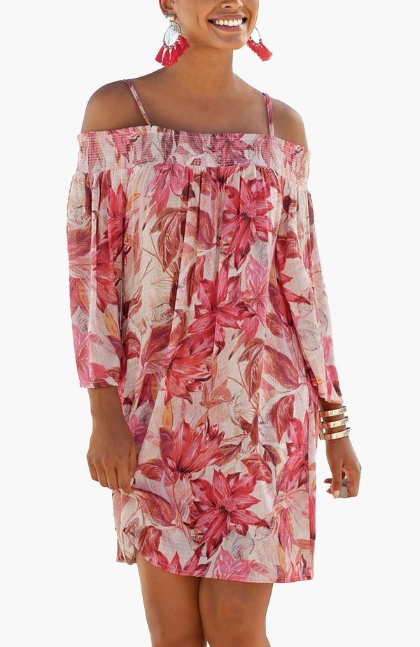 ラスカーナ レディース トップス ワンピース LASCANA Off Shoulder Patternedress Red Printed レッド