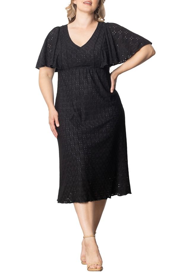 キヨナ レディース トップス ワンピース プラスサイズ ミディ Kiyonna Lucy Short Sleeveyelet Midi Dress Plus BLACK NOIR ブラック 28,470円
